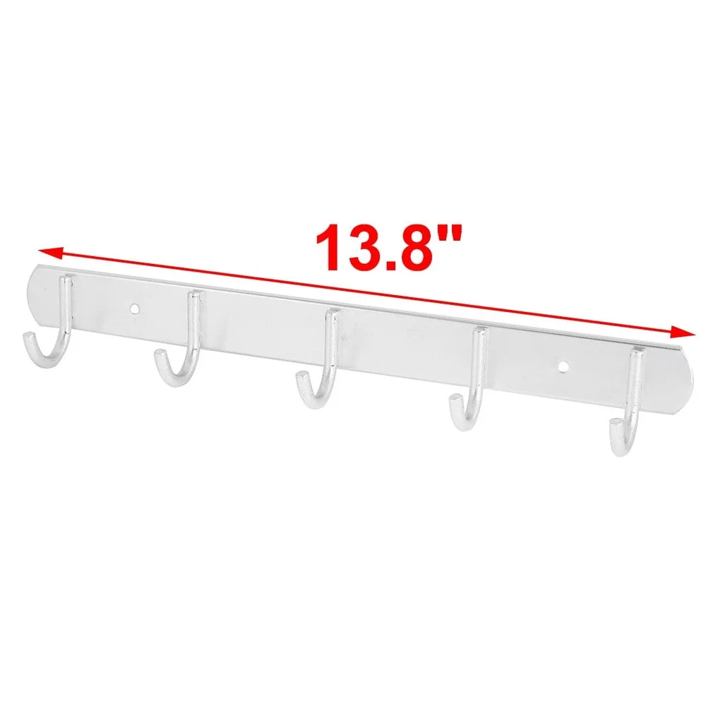 Aluminium Wall Mounted Coat Hanger Rack 5 Hooks Easy Installation