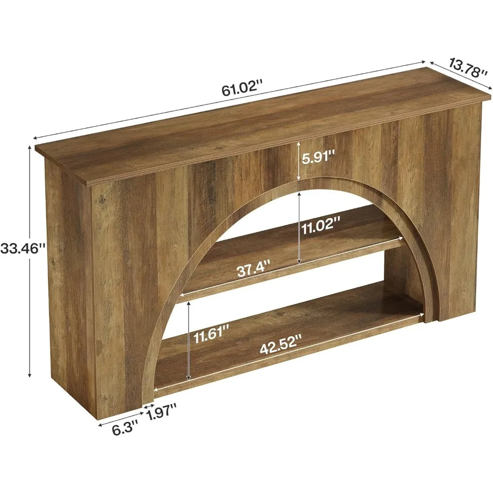 61 Inch Farmhouse Wooden Entryway Table 3 Tier Console Sofa Table