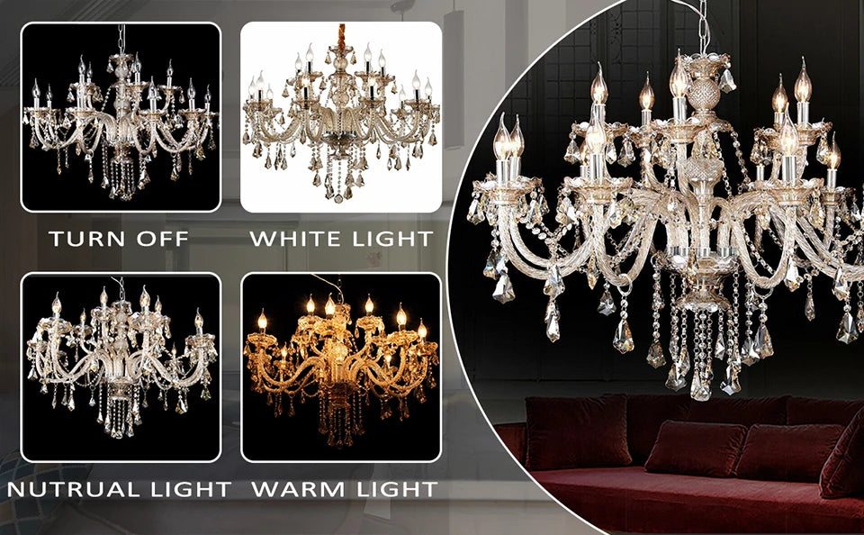 15 Arms Crystal Chandelier Pendant Light Modern K9 for Living Room