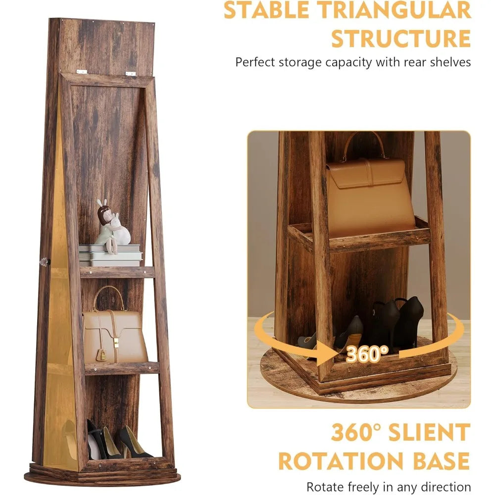 360 Degree Rotating Jewelry Cabinet with Adjustable Lighting and Mirror