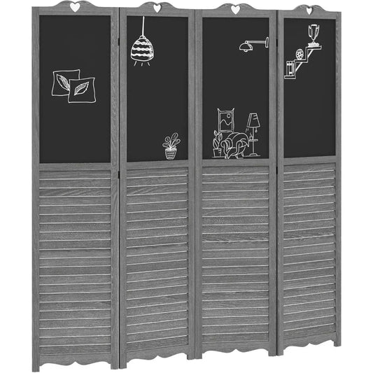 4-Panel Folding Room Divider with Blackboard Privacy Screen for Office Bedroom