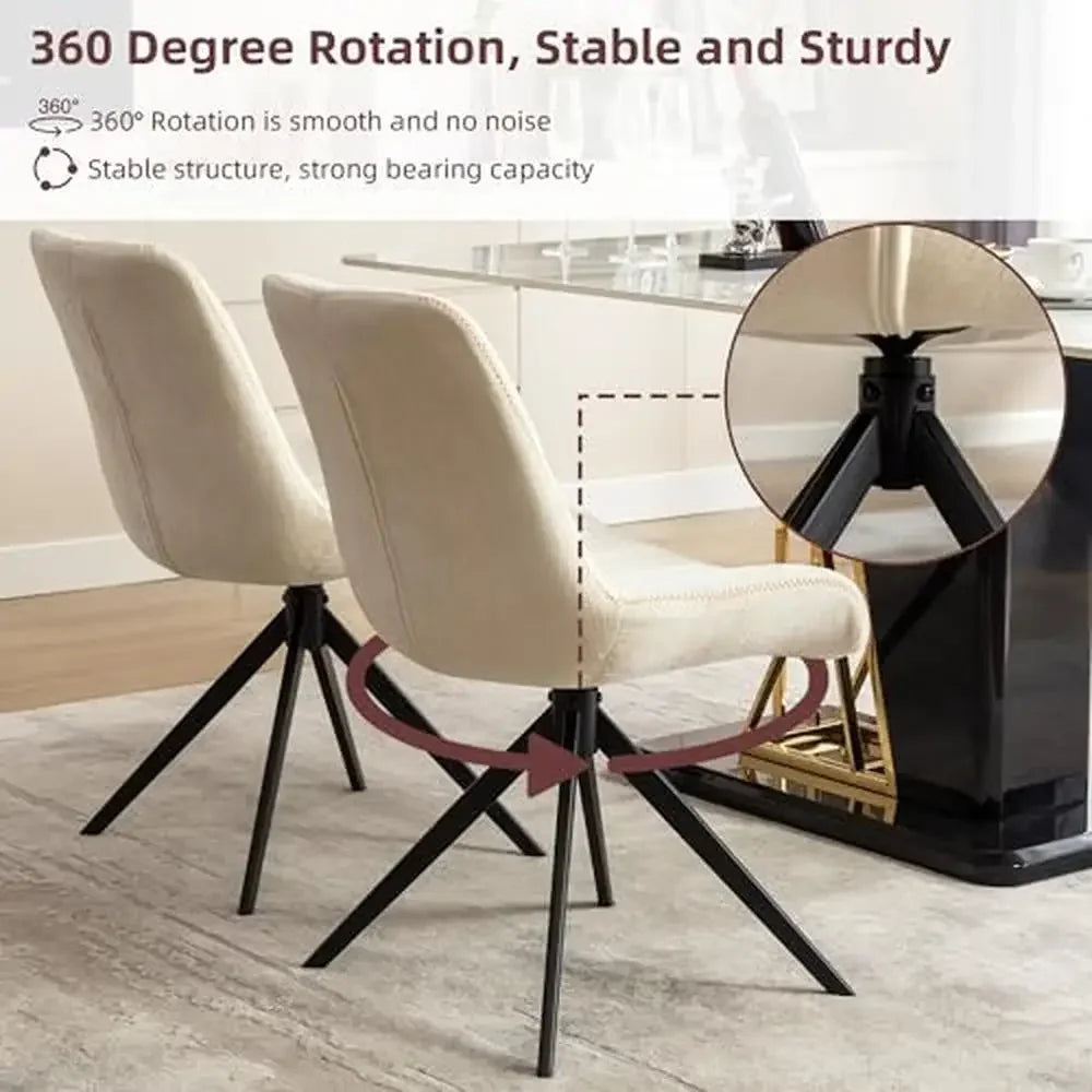 Set of 4 White Swivel Dining Chairs Modern Upholstered Metal Legs