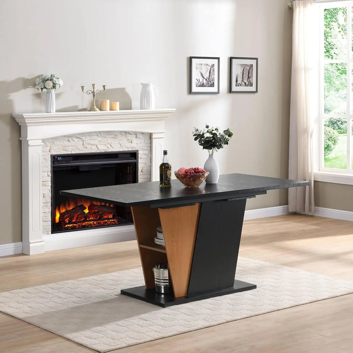 Extendable Dining Table for 4-6 Modern Wooden Rectangular Design