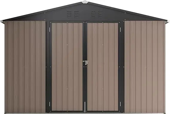 10x10 Metal Storage Shed Lockable Door Sliding Roof Utility Tool