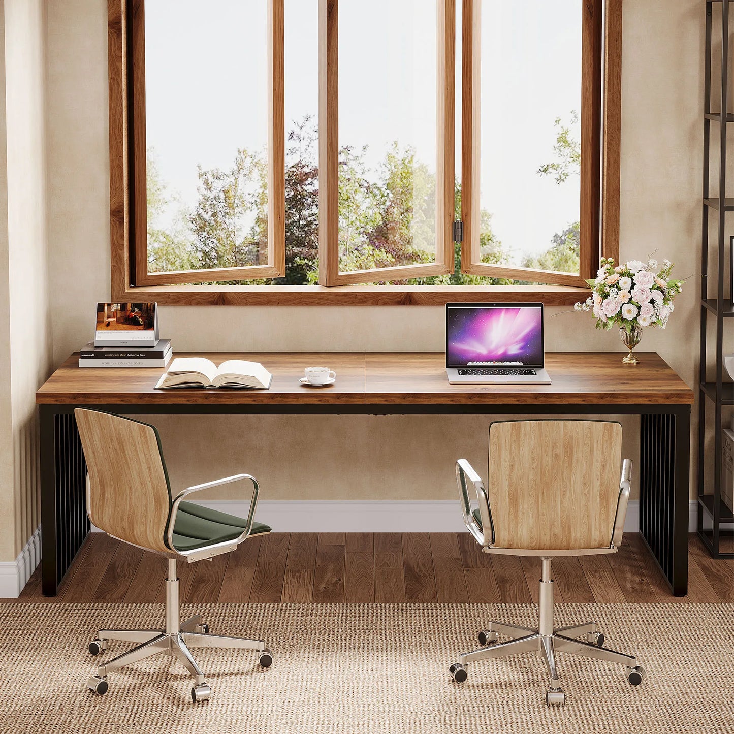 Ljustra 78 Inch Modern Office Desk Two Person Workstation Industrial Style