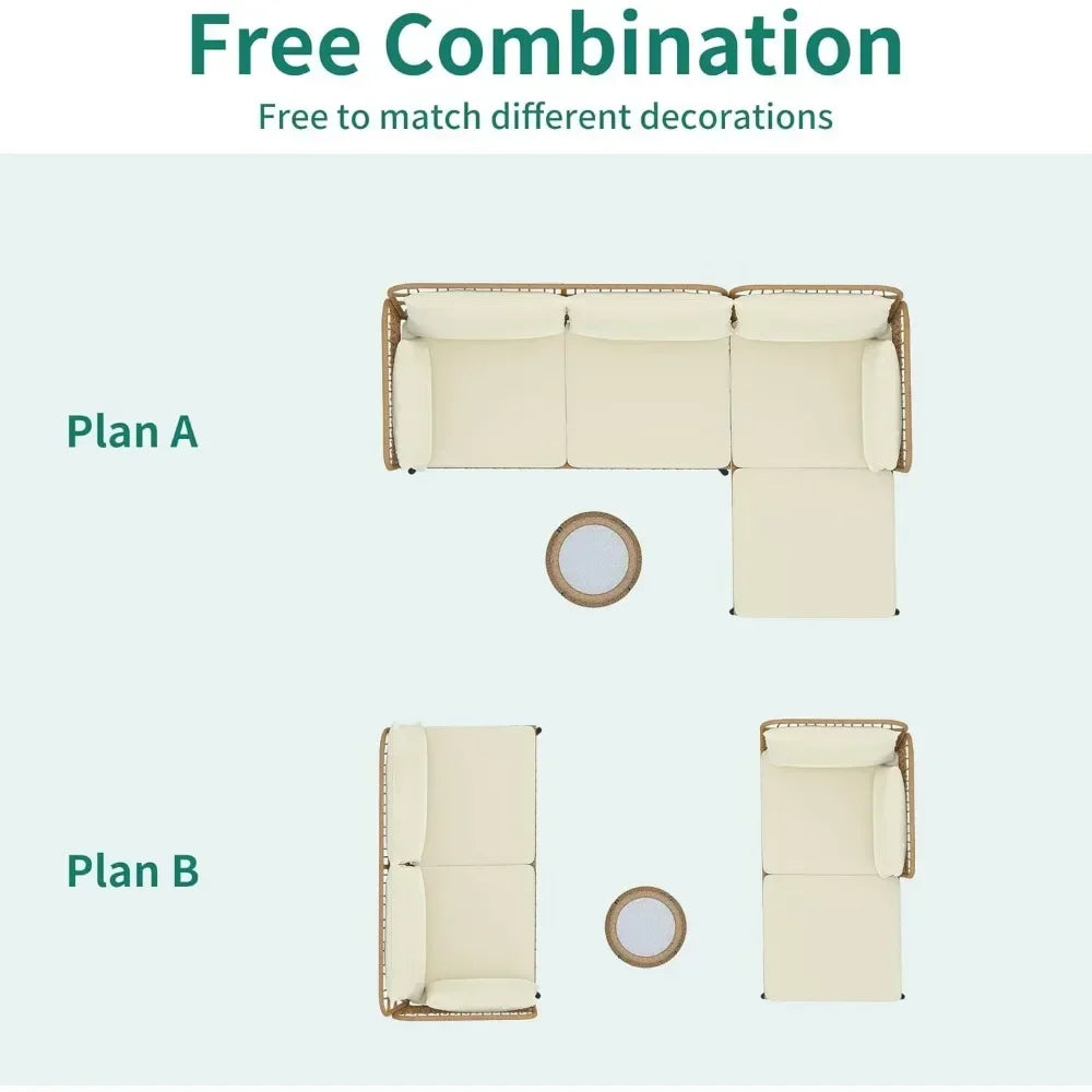 Ljustra 3 Piece Outdoor Wicker Conversation Sectional Sofa Set for Patio