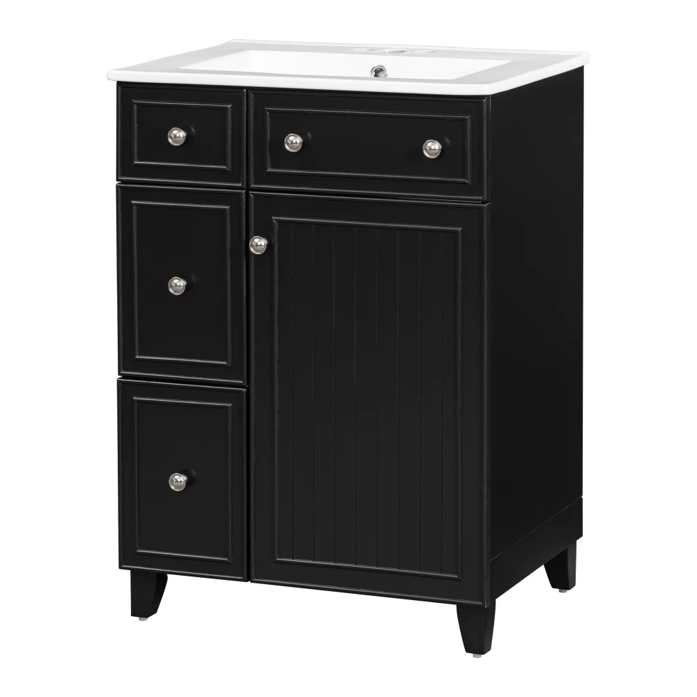 24 Inch Bathroom Vanity Cabinet Ceramic Sink 2 Drawers Storage