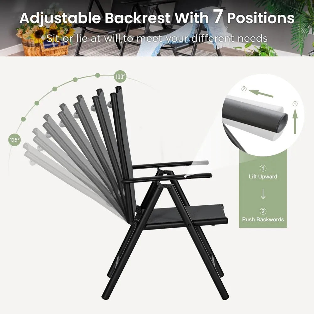 Outdoor Patio Dining Set with Umbrella Folding Chairs Table Set