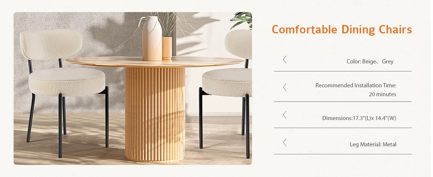 Ljustra Ergonomic Round Dining Chairs Set of 2 Plush Fabric Kitchen Chairs