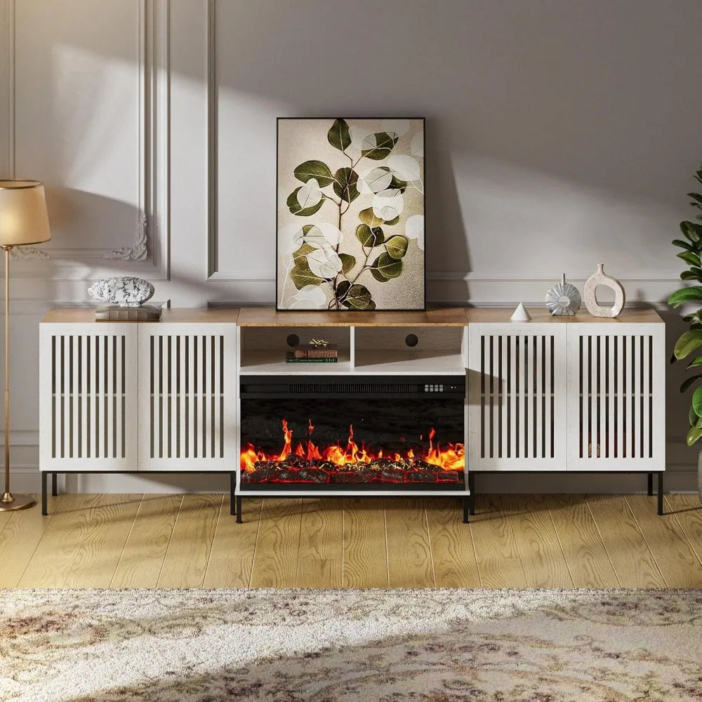 3-Sided Glass Farmhouse Fireplace TV Stand for TVs Up to 100 Inch