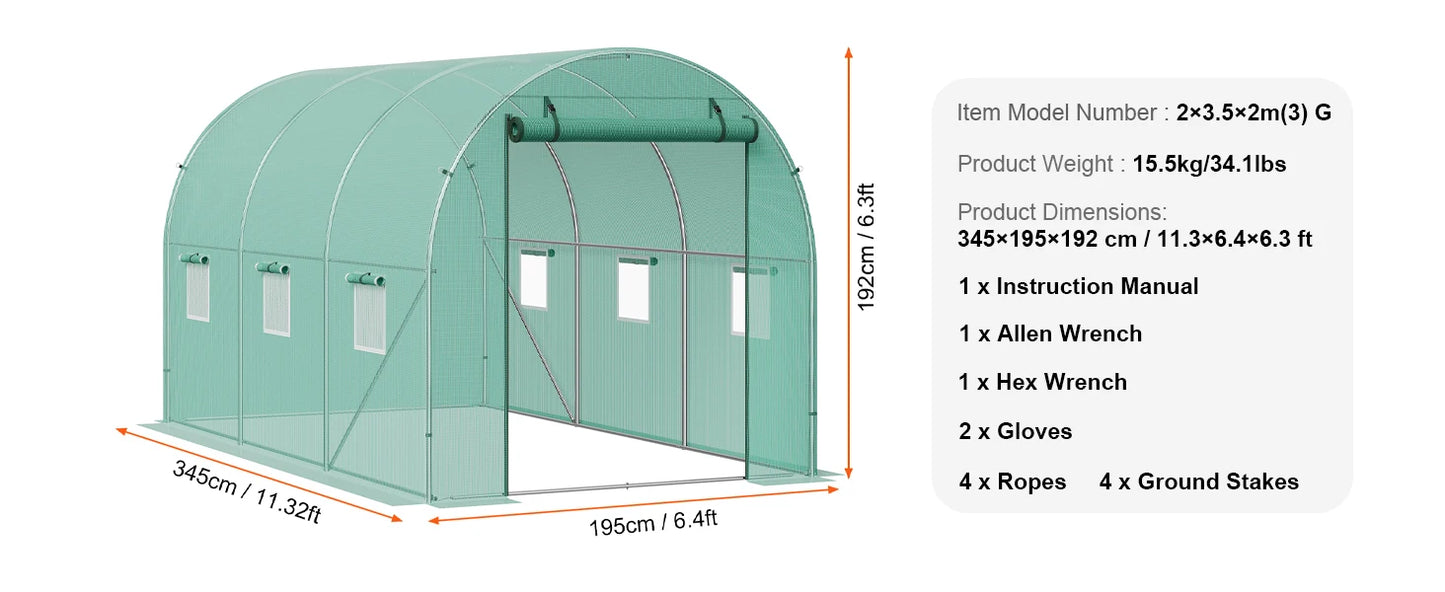 Large Walk-in Tunnel Greenhouse Heavy-Duty PE Cover Steel Frame