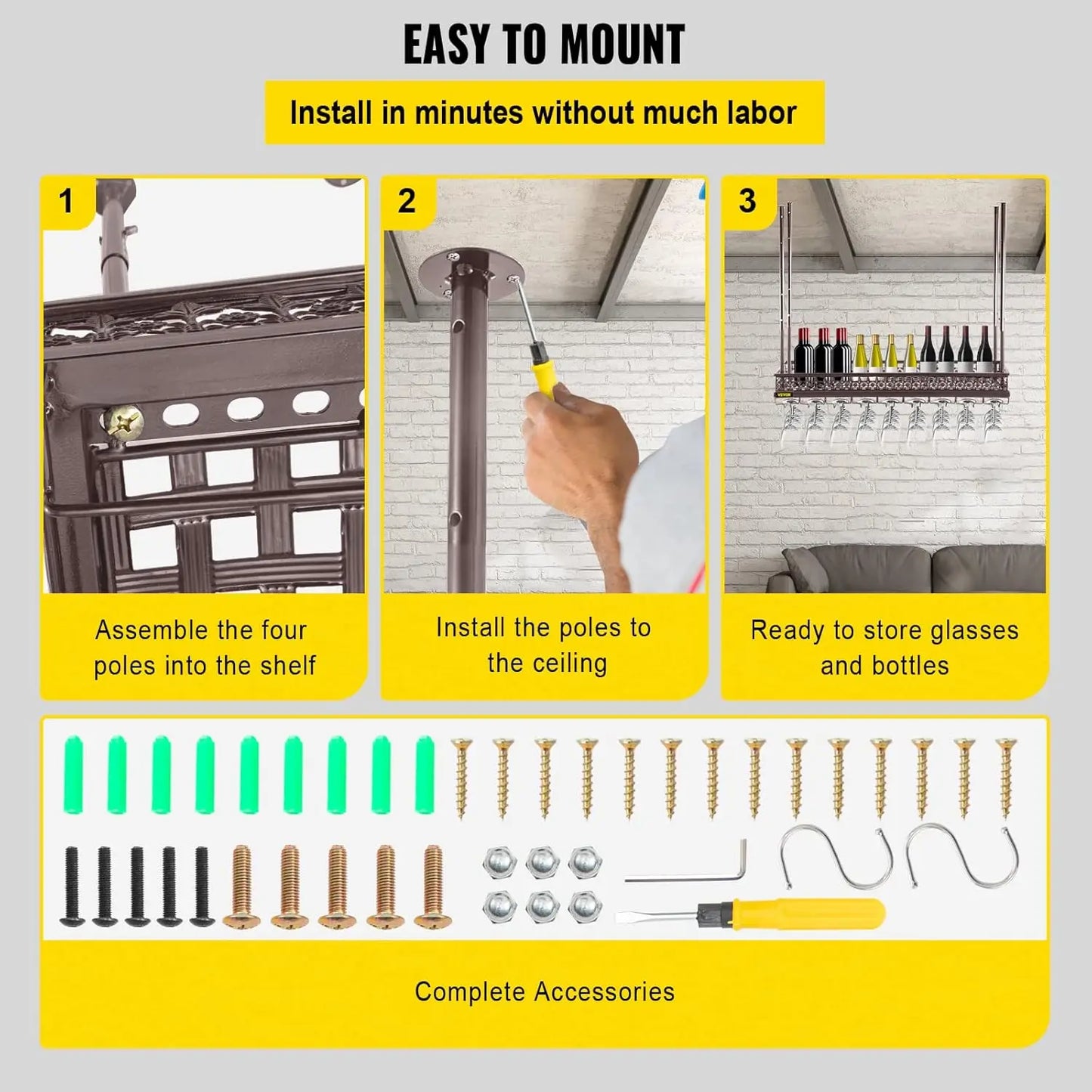 Ceiling Wine Glass Rack Adjustable Hanging Wine Rack for Home Bar Kitchen