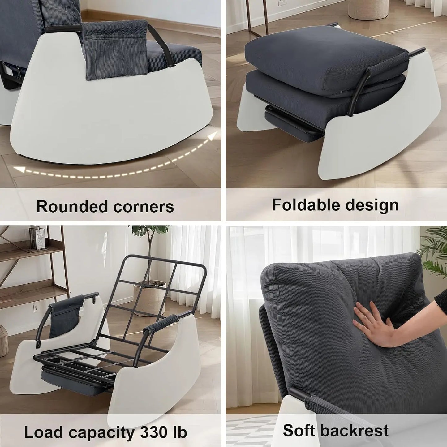 Ljustra Rocking Recliner Chair Modern Sofa Upholstered Glider 3 Levels