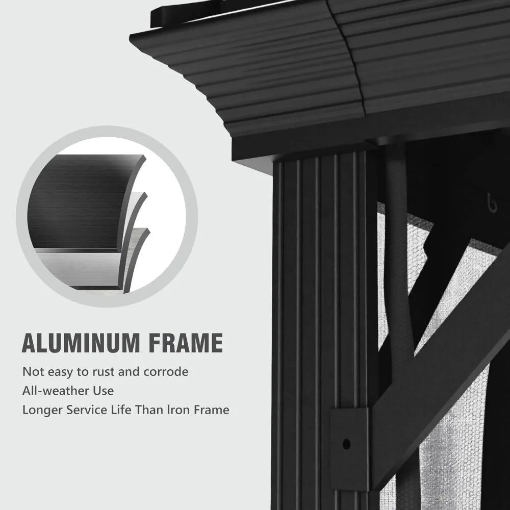 Sturdy 10x12 Aluminum Frame Gazebo with Steel Roof and Mosquito Netting