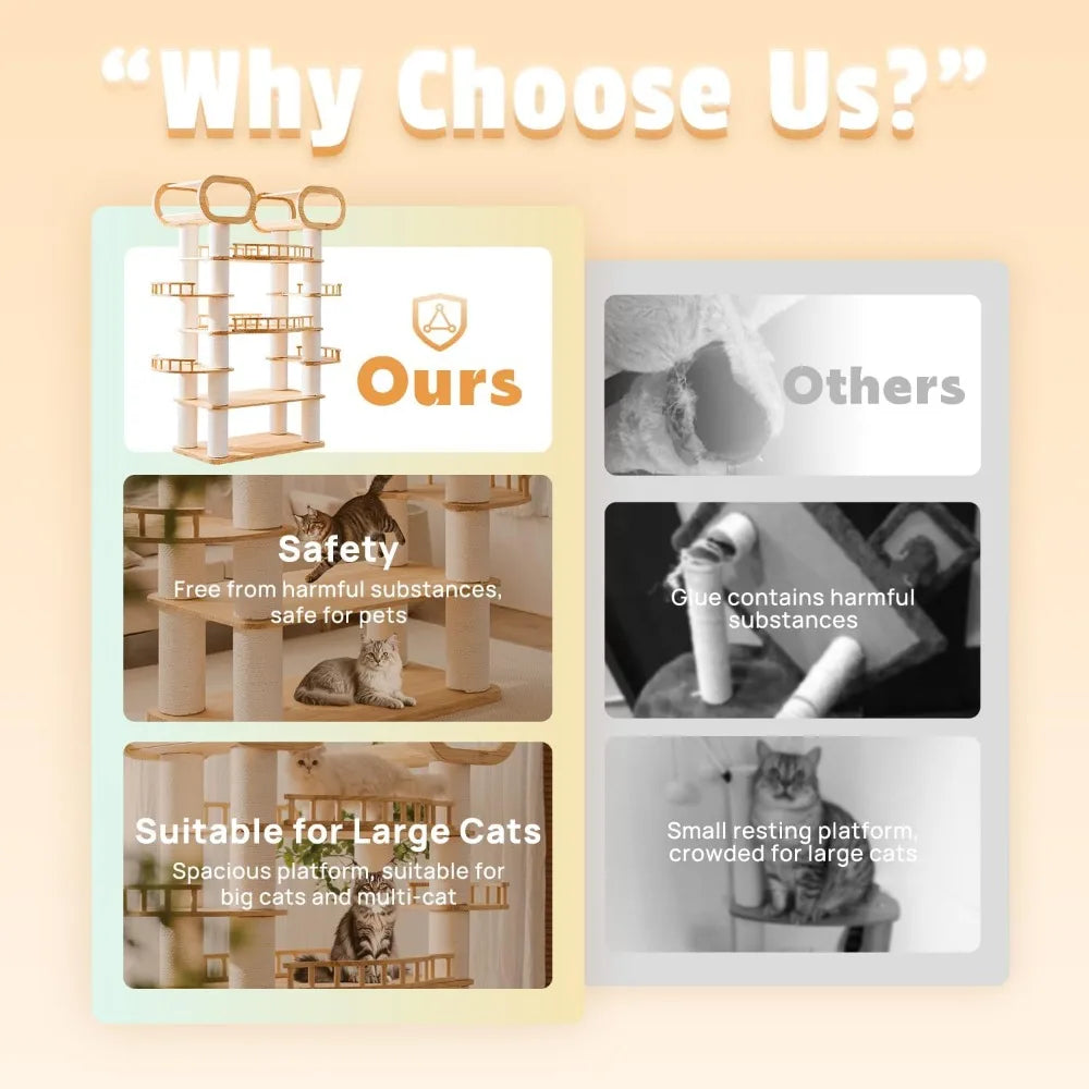 Large Modern Cat Tree 77 Inch Multi-Level Indoor Cat Tower Furniture