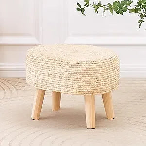 Round Seagrass Ottoman Eco-Friendly Footstool Hand Woven Pouf