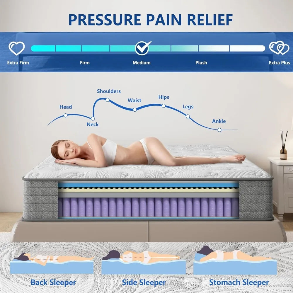 Queen Size 12 Inch Medium Firm Gel Infused Memory Foam Pocket Spring Mattress