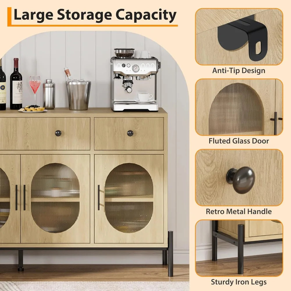62 Inch Large Sideboard Buffet Storage Modern Farmhouse Coffee Bar
