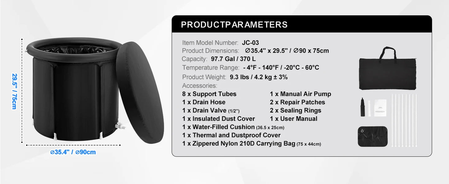 Ljustra Portable Ice Bath Tub Cold Water Therapy Plunge Pool