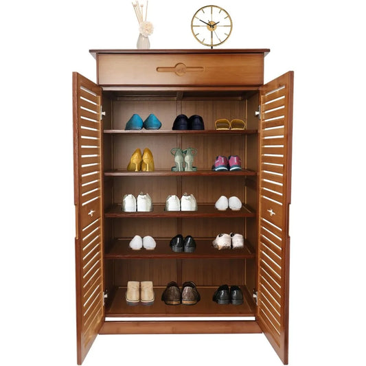 5 Tier Bamboo Shoe Cabinet Organizer Retro Entryway Storage Unit
