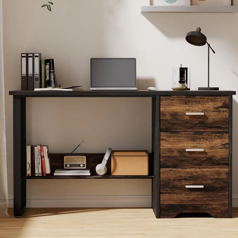 Small Modern Desk with 3 Drawers for Home Office and Bedroom Storage