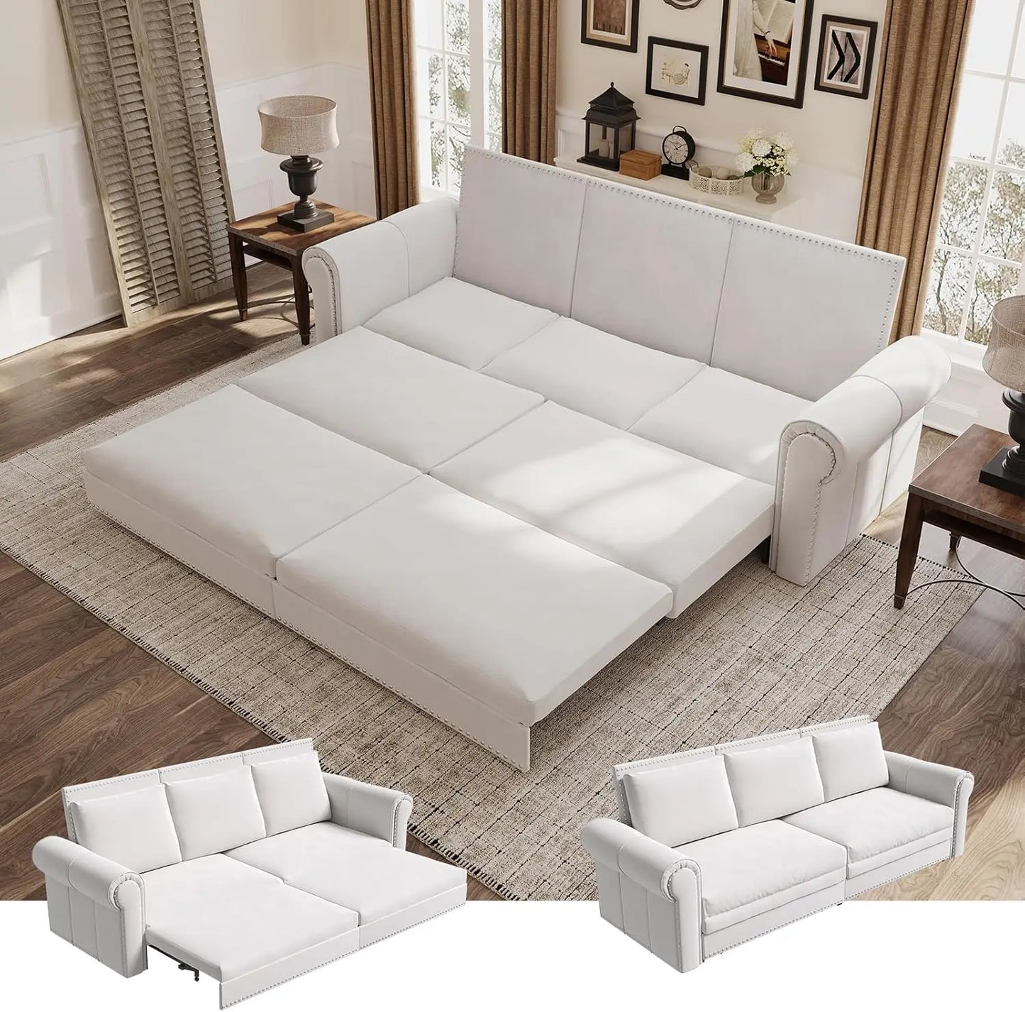 Ljustra 93 Inch King Pull Out Sofa Bed 3 in 1 Sleeper Couch
