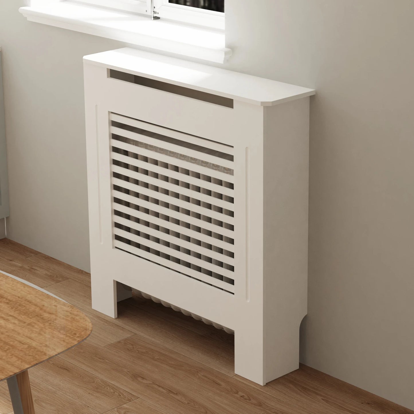 Modern Wood Radiator Cover Cabinet Horizontal Slat Heater Shelf