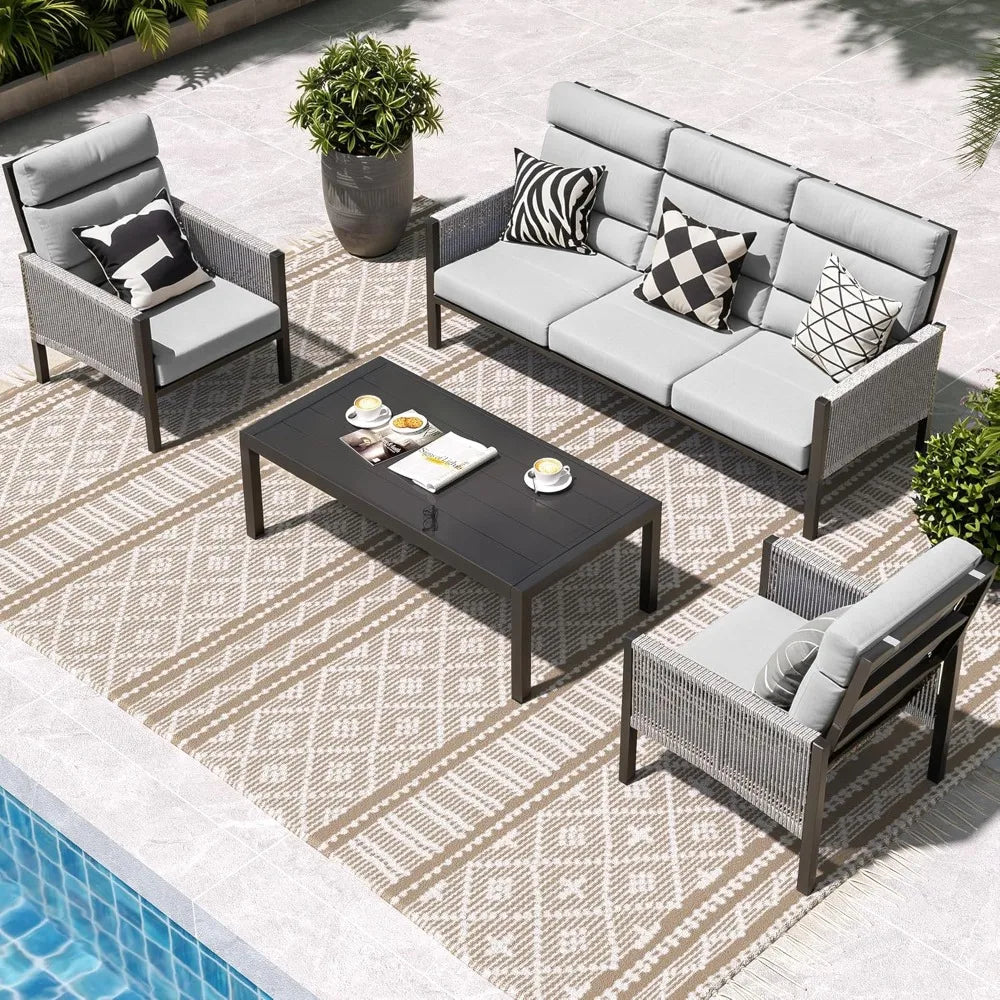 Aluminum High Back Outdoor Sectional Sofa 4 Piece Patio Furniture Set
