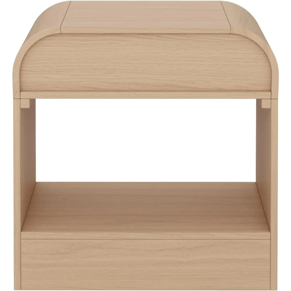 Mid Century Modern Nightstand Storage End Table Rounded Light Oak