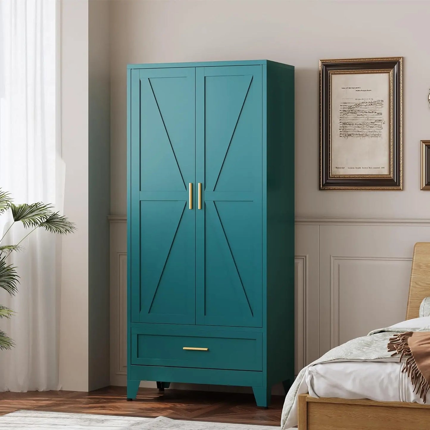 Ljustra Large Capacity Metal Wardrobe Storage Cabinet 71 Inch with Drawer