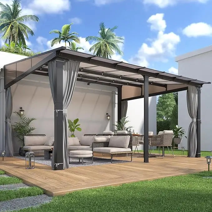 10x13 Patio Gazebo Aluminum Lean-To Pergola Outdoor Canopy Awning