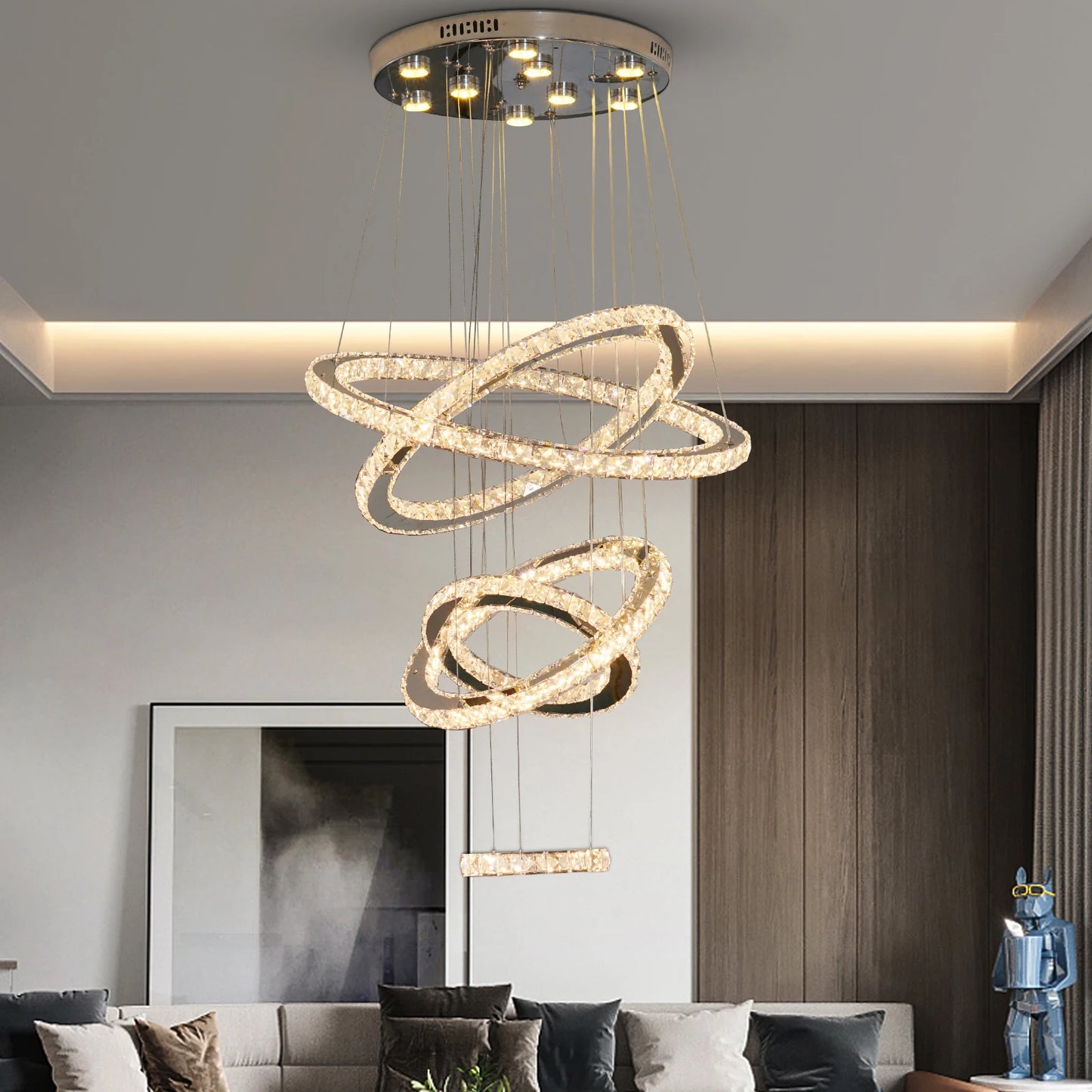 K9 Crystal Ring LED Pendant Light Modern Chandelier Luxury Ceiling Lamp