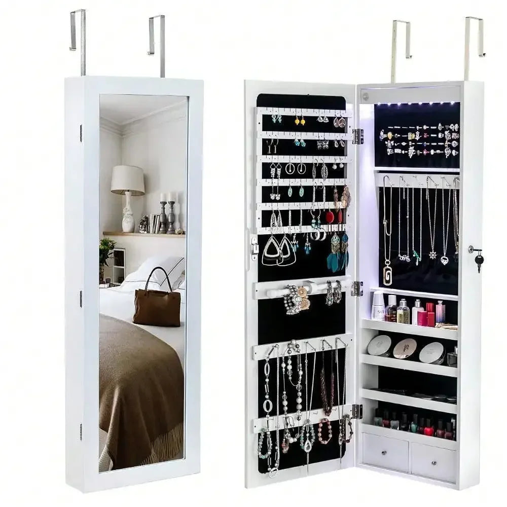 Ljustra Wall Door Mounted Mirror Jewelry Cabinet Organizer LED Light