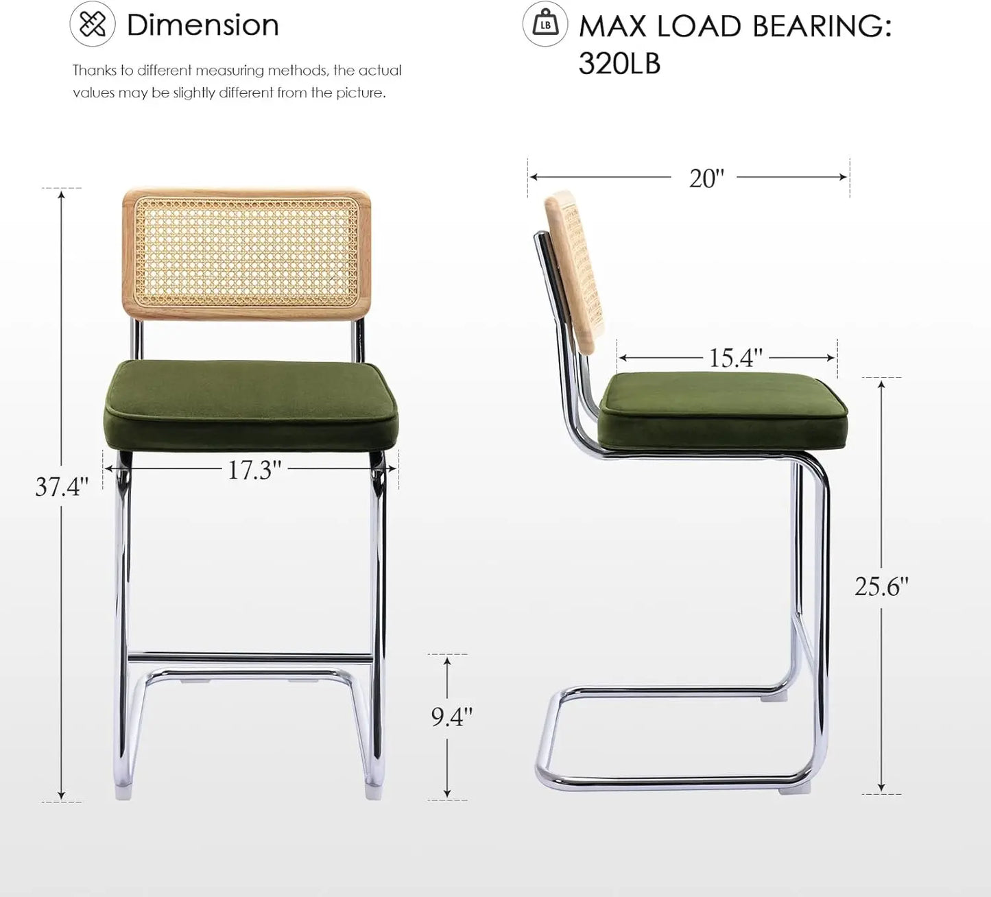 Natural Rattan Bar Stools Set of 2 Modern Boho Velvet Counter Chairs