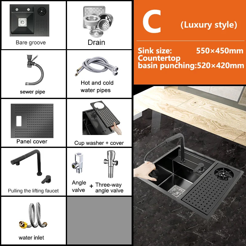 Hidden Stainless Steel Bar Sink Undermount Mini RV Washbasin Multifunctional