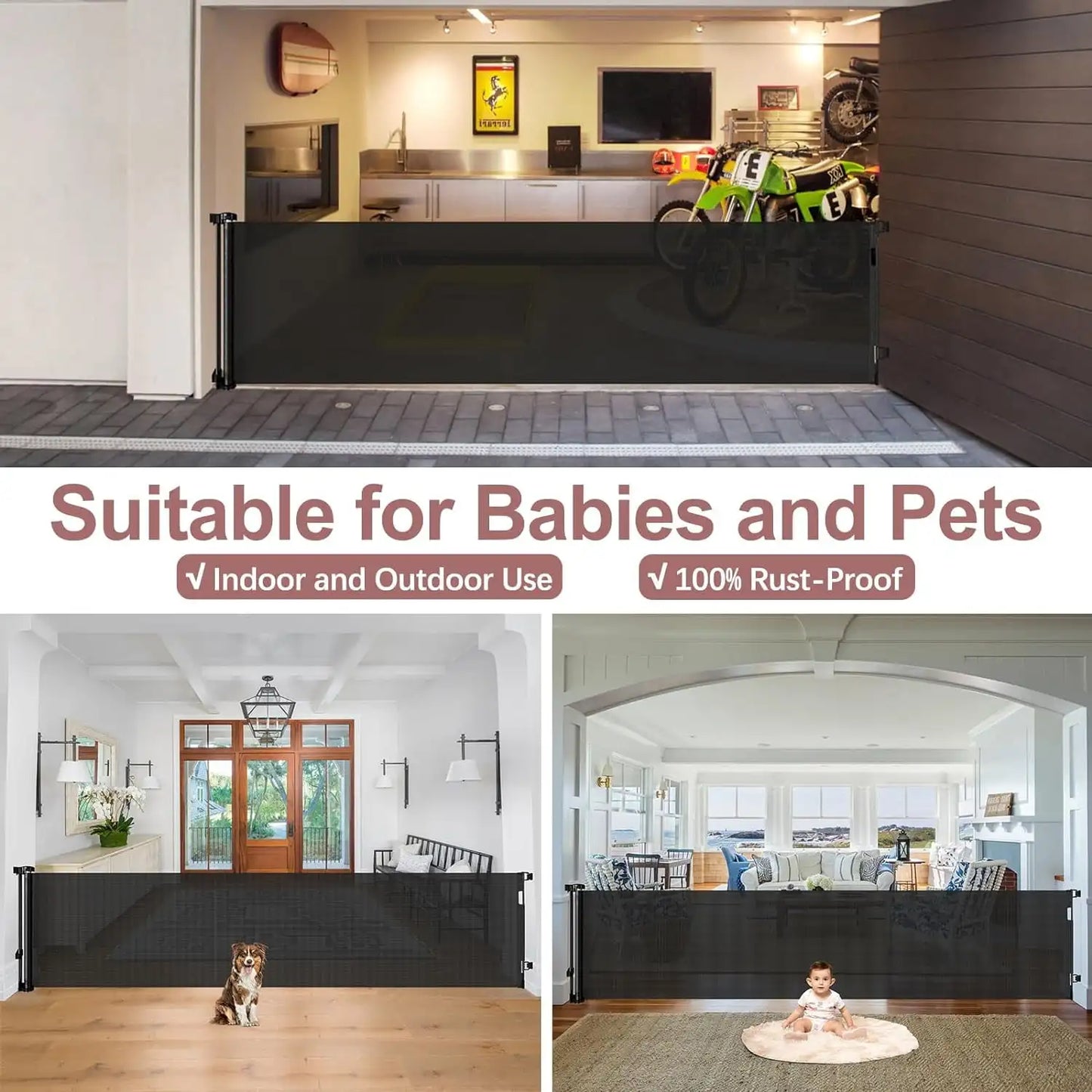 Retractable Baby Safety Gate 120inch Extra Wide Indoor Outdoor Pet Gate