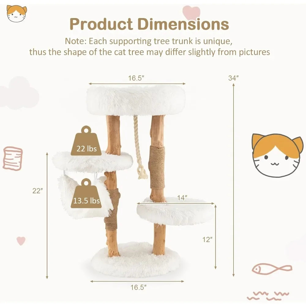 Cat Tree Indoor Solid Wood Modern Cat Tower with Hammock and Perch
