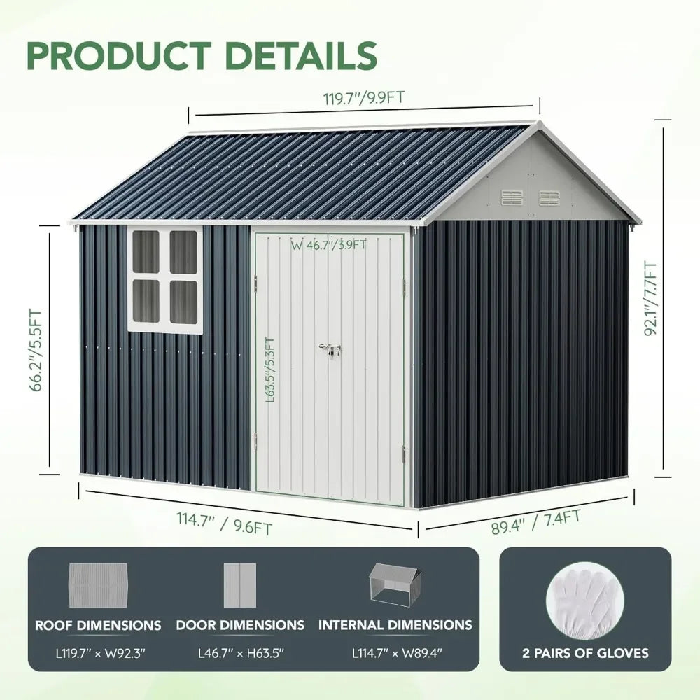 Outdoor Steel Storage Shed with Lockable Doors and Window for Garden