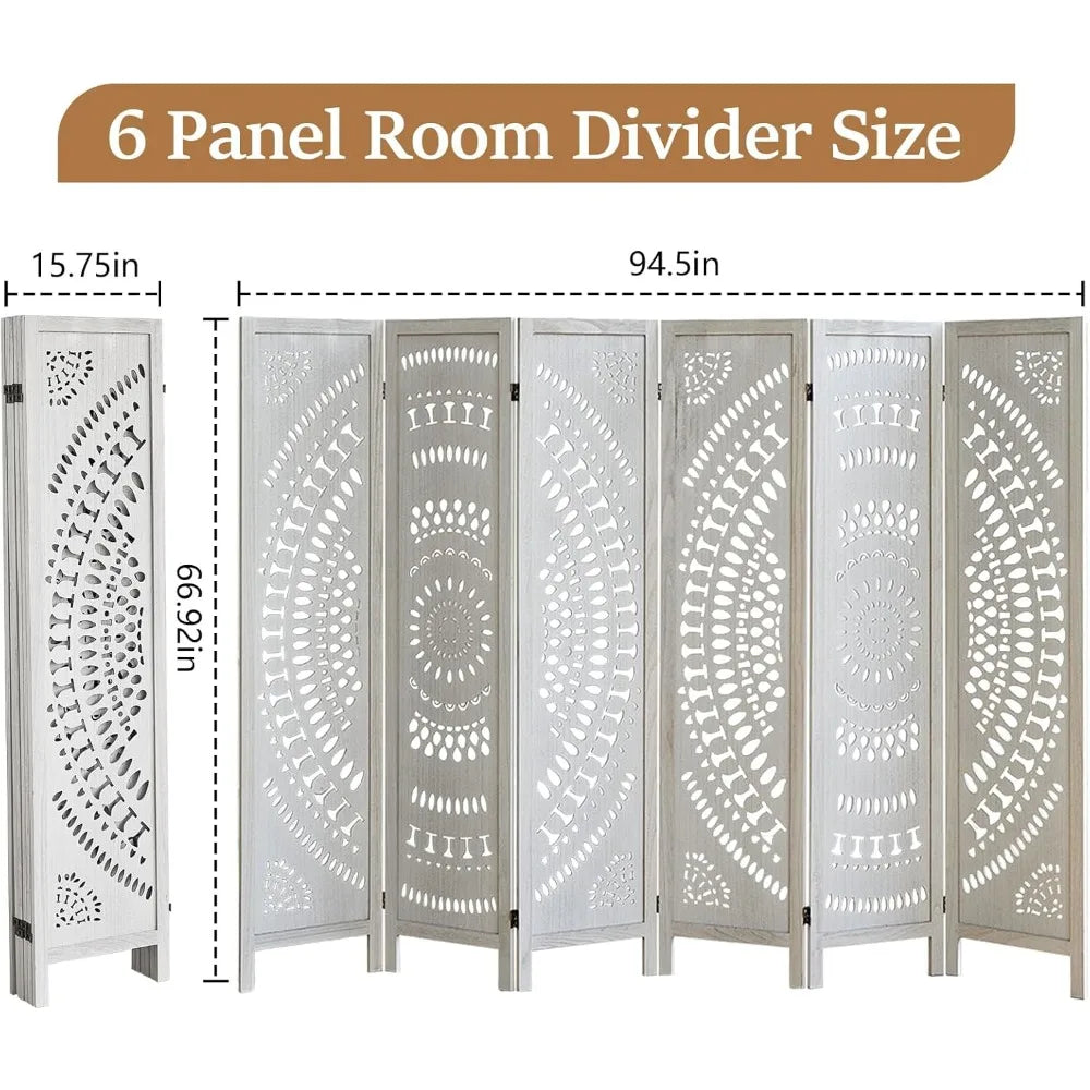 Boho 6 Panel Room Divider Modern Folding Privacy Screen Partition