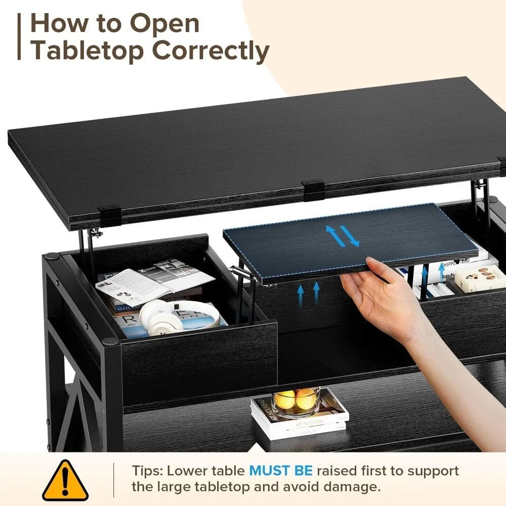 Lift Top Coffee Table Multi-Function Storage Modern Farmhouse Style