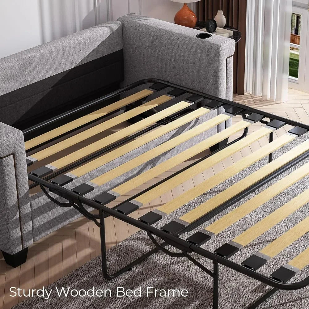 Ljustra Pull Out Sofa Bed 2 in 1 LED Sleeper Couch USB Cup Holder