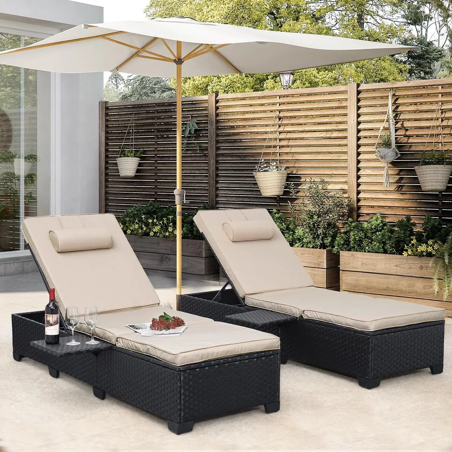 Outdoor Chaise Lounge Chairs Set of 2 Wicker Recliner Patio Furniture
