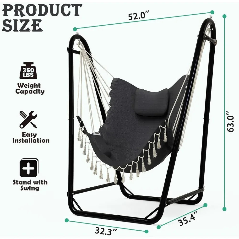 Unique U-Shaped Hammock Chair with Stand Sturdy Rust-Resistant Patio Swing