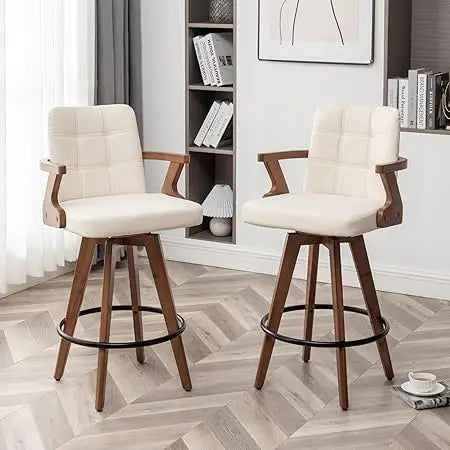 30 Inch Counter Height Bar Stools Leather Upholstered Swivel Set of 2