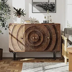 Farmhouse 4-Door Storage Cabinet Accent Sideboard Buffet with Pattern