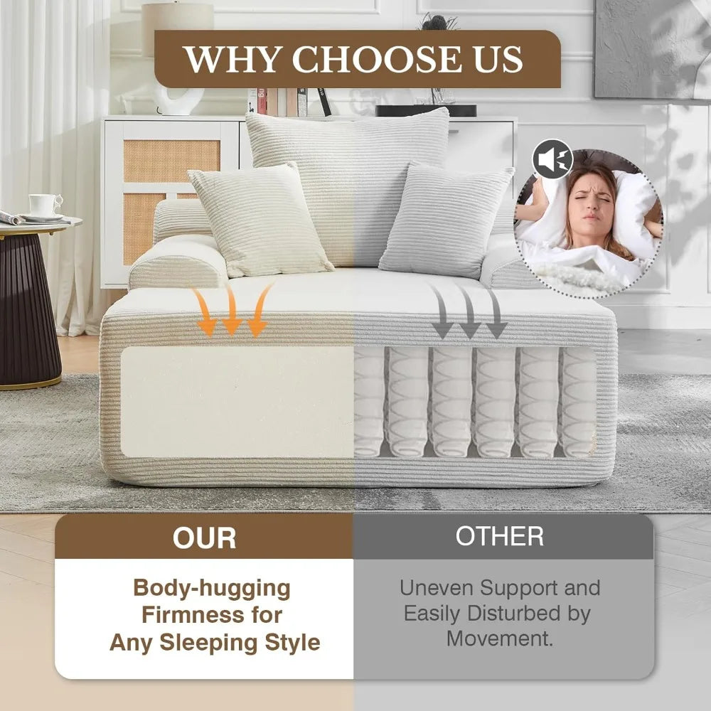 Ljustra Chaise Lounge Chair Indoor Corduroy Sofa Bed with 3 Pillows