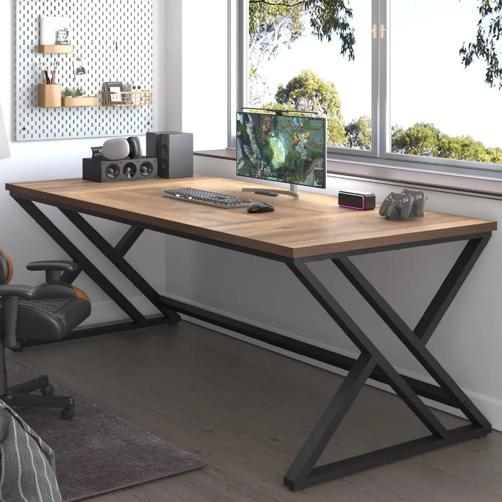 Rustic Large Computer Desk Extra Long Industrial Home Office Table