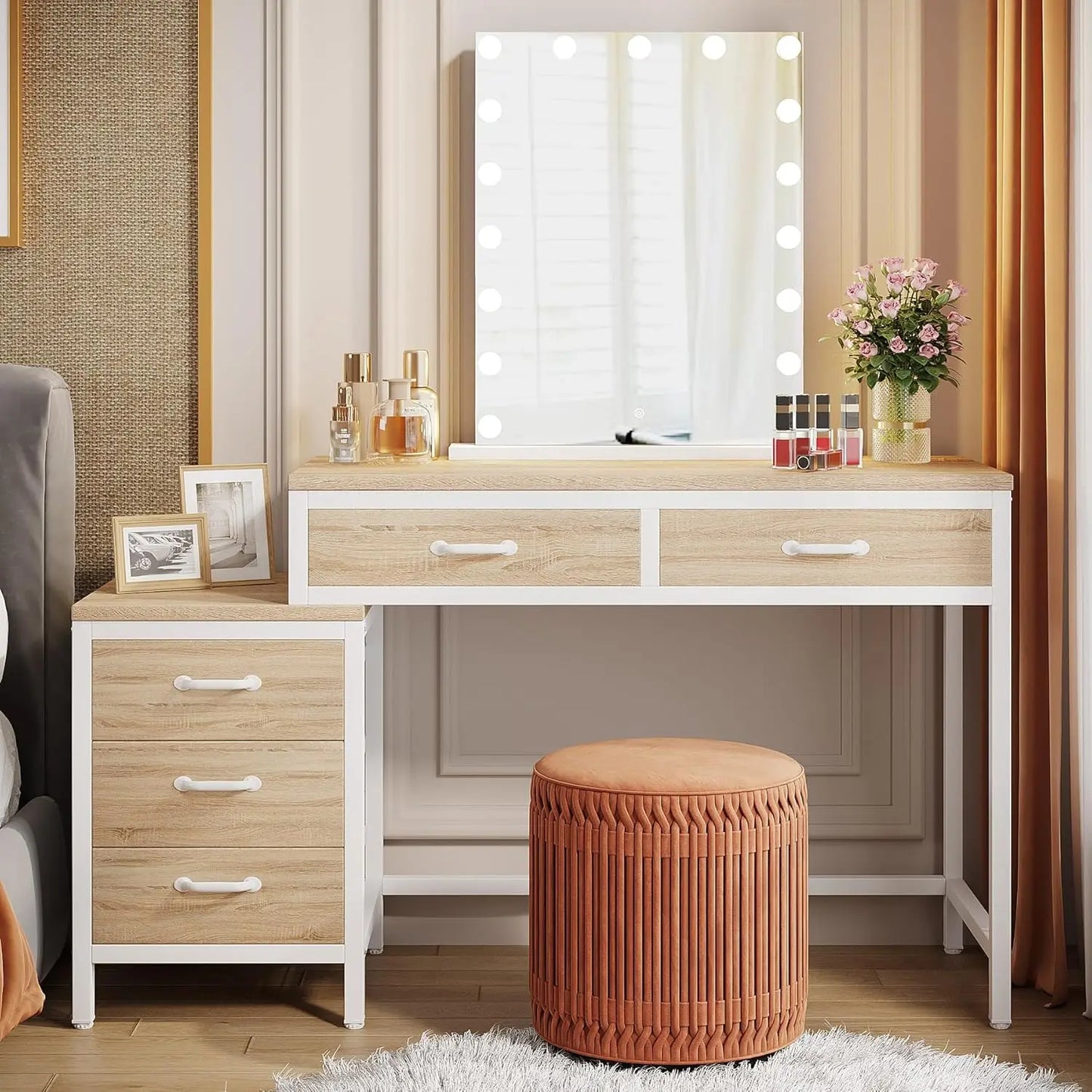 Ljustra Vanity Desk with 5 Drawers Dressing Table Makeup Table Walnut