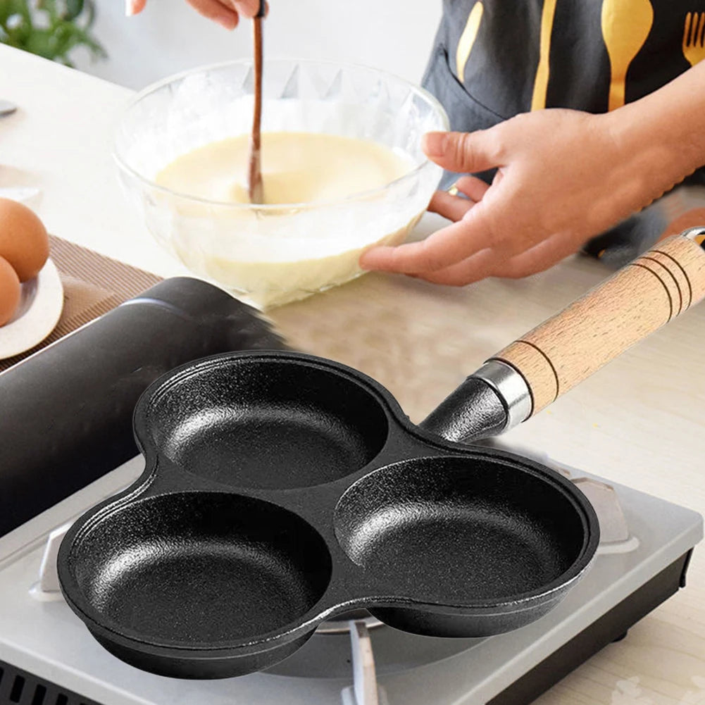 3-Cup Cast Iron Pancake Pan Non Stick Egg Cooker Omelette Breakfast Pan