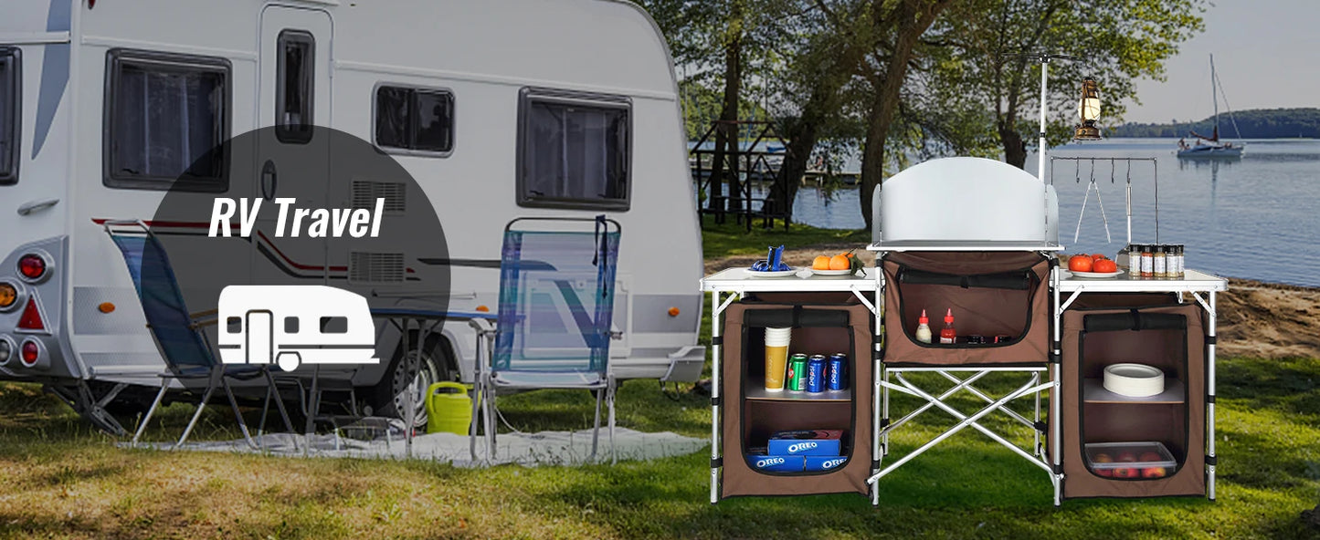 Ljustra Folding Camping Kitchen Table Portable Storage Rack Outdoor BBQ